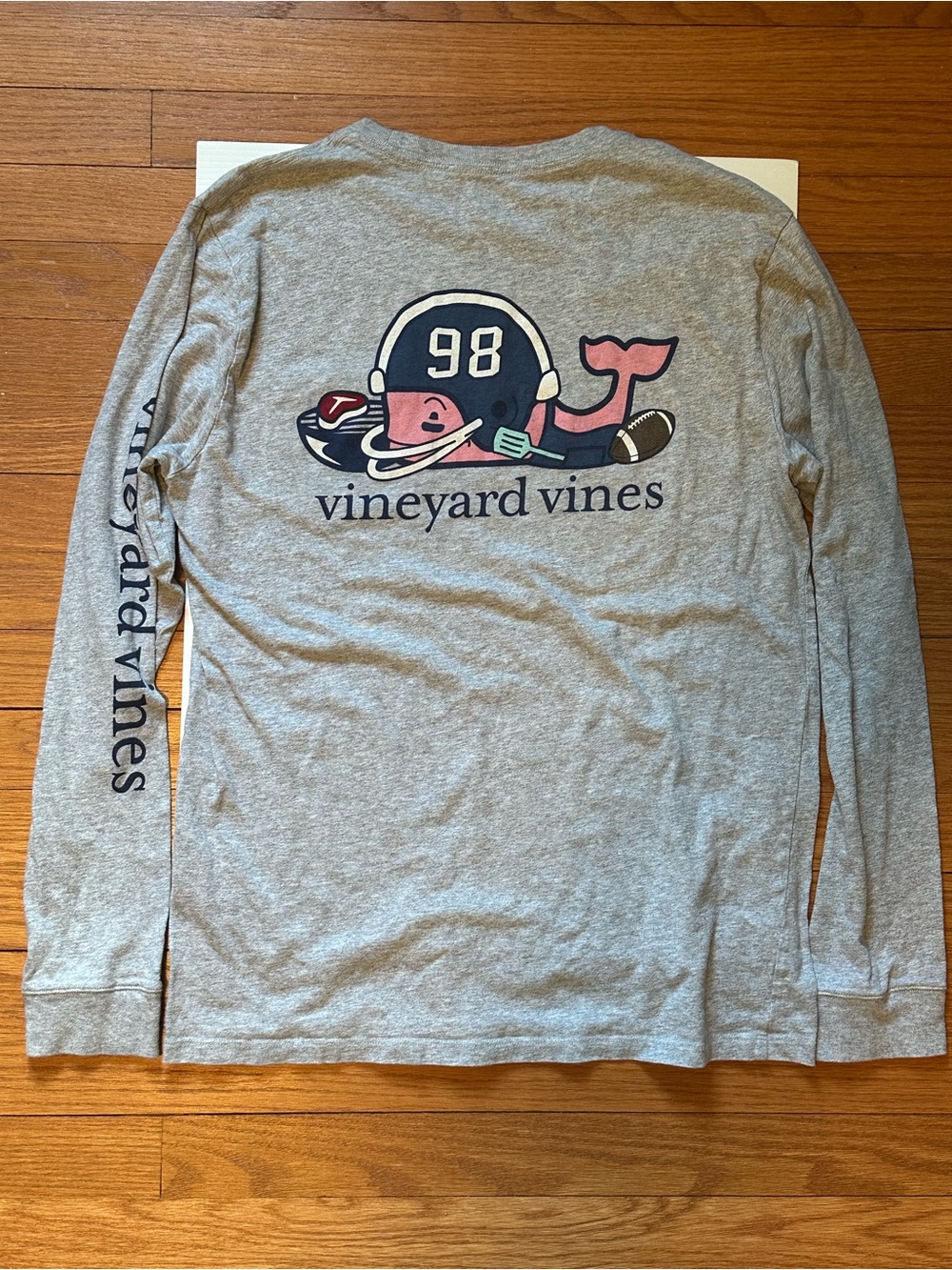 Vineyard Vines Heather Gray Long Sleeve Whale Football Graphic Shirt